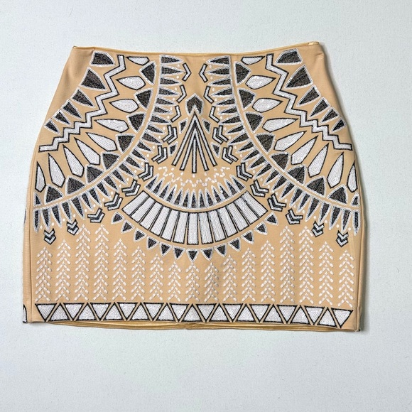 bebe Dresses & Skirts - Bebe Nude Sequin Beaded Geometric Tribal Mini Skirt Size 8